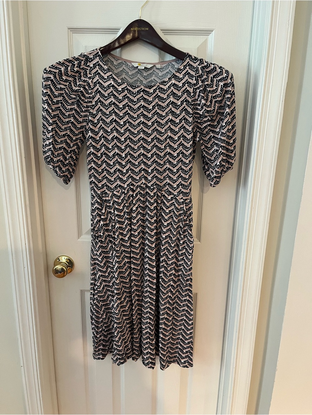 Boden Black and White Chevron Midi Dress